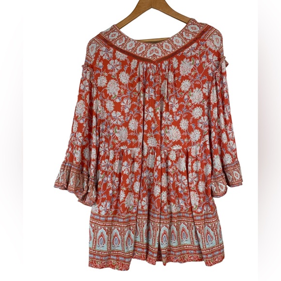 Free People Moonlight Dance Top Floral Print Bell Sleeve Ladder Lace Size Small - Picture 3 of 12